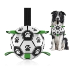 Durable Dog Soccer Ball with Straps, Interactive Water-Resistant Toy for Small to Medium Breeds, 6" L x 6" W x 6" H, Green+Black