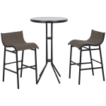 Outsunny 3 Piece Bar Height Outdoor Bistro Set for 2, Round Patio Pub Table 2 Bar Chairs with Comfortable Design & Strong Build, Tan