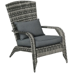 Outsunny Patio Wicker Adirondack Chair, Outdoor All-Weather Rattan Fire Pit Chair w/ Soft Cushions, Tall Curved Backrest and Comfortable Armrests for Deck or Garden, Mixed Gray/Gray
