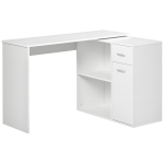 HOMCOM L Shaped Computer Desk, 180° Rotating Corner Desk with Storage Shelves, Drawer and Cabinet, Study Workstation for Home Office, White