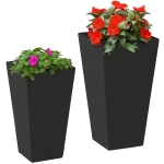 Outsunny 2-Pack Outdoor Planter Set, Flower Pots with Drainage Holes, Durable & Stackable Plant Pot, 22in & 18in, for Porch, Entryway, Patio, Yard, Garden, Black