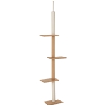 PawHut Floor-to-Ceiling Cat Tree Cat Climbing Tower with Sisal-Covered Scratching Posts Natural Cat Tree Activity Center for Kittens Cat Tower Furniture, Light brown