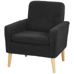 HOMCOM Fabric Accent Chair, Modern Upholstered Armchair with Wood Legs and Wide Padded Seat, Black