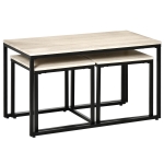 HOMCOM Nesting Coffee Table Set of 3, Modern End Tables with Black Metal Frame for Living Room Home Furniture, Natural