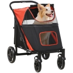 PawHut Dog Stroller for Large Medium Small Dogs up to 66 Lbs. 23.5" in Body Length, One-Click Foldable Pet Cat Stroller with Storage, Shock Absorption Wheels, Mesh Window, Safety Leash, Red
