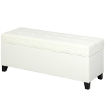 HOMCOM Storage Ottoman Bench, Foot Rest with Safety Hinges, 47 Inches Linen Storage Chest for Living Room, Cream White
