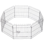 PawHut 24inch 8-Panel Dog Playpen Octagon Pet Exercise Playpen Crate Foldable Dog Cage Pen Puppy Kennel, Black