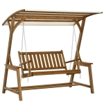 Outsunny 2 Seater Patio Swing Chair with Canopy and Hanging Chains, Wooden Porch Swing Glider, Outdoor Swing Loveseat, for Garden, Poolside, Backyard