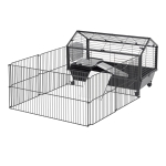 PawHut Metal Small Animal Cage, Rabbit Cage for Guinea Pig Chinchilla Hedgehog Bunny with Removable Wheels and Foldable Detachable Run Fence, 34.6" L x 50.6" W x 22" H