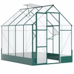 Outsunny 8' x 6' Greenhouse for Outdoors, Polycarbonate Greenhouse with Roof Vent and Rain Gutter, Aluminum Walk-in Green House for Outside for Patio Backyard Garden, Green