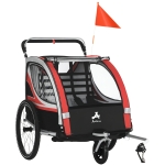 Aosom 3-in-1 Bike Trailer for Kids, Running Stroller with 2 Seats, Jogging Cart with 5-Point Harness, Storage Units, Red