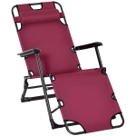 Outsunny Folding Chaise Lounge Chair for Outside, 2-in-1 Tanning Chair with Pillow & Pocket, Adjustable Pool Chair for Beach, Patio, Lawn, Deck, Red