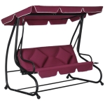 Outsunny 3-Seat Outdoor Patio Swing Chair, Converting Flatbed, Outdoor Swing Glider with Adjustable Canopy, Removable Cushion and Pillows, for Porch, Garden, Poolside, Backyard, Red