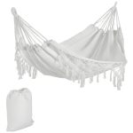 Outsunny Extra Large Boho Hammock with Macrame Tassel Fringe, Includes Carrying Bag, Indoor Outdoor Tree Hammock for Porch, Backyard, Camping, White