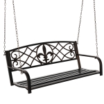 Outsunny 2-Person Porch Swing, Hanging Steel Patio Swing, Outdoor Swing Bench with Fleur-de-Lis Design for Garden Deck, 528 LBS Weight Capacity, Bronze