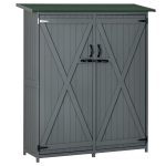 Outsunny Outdoor Storage Cabinet Wooden Garden Shed Utility Tool Organizer with Waterproof Asphalt Rood, Lockable Doors, 3 Tier Shelves for Lawn, Backyard, Gray