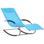 Outsunny Zero Gravity Rocking Chair Outdoor Chaise Lounge Chair Recliner Rocker with Detachable Pillow and Weather-Fighting Fabric for Patio, Deck, Pool, Light Blue