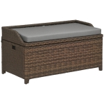 Outsunny 34 Gallon Outdoor Wicker Storage Bench Deck Box, PE Rattan Patio Furniture Pool Storage Bin Container with Interior Waterproof Cloth Bag and Comfortable Cushion, Gray