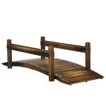 Outsunny 7.5' Wooden Garden Bridge with Planters, Stained Finish Arc Footbridge with Safety Railings for Backyard, Pond Stream, Stained Wood