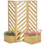Outsunny Decorative Outdoor Privacy Screen, Freestanding Divider/Separator with 4 Self-Draining Planters, 3 Trellis Plant Support Panels for Garden Walkway, Backyard, Natural Wood