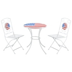 Outsunny 3 Piece Patio Bistro Set, Folding Outdoor Furniture with USA Mosaic Table and Chairs, Portable Metal Frames for 4th of July, Balcony, Backyard, Poolside, Porch, American Flag