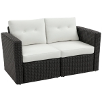 Outsunny 2 Piece Patio Wicker Corner Sofa Set, Outdoor PE Rattan Furniture, with Curved Armrests and Padded Cushions for Balcony, Garden, or Lawn, Beige
