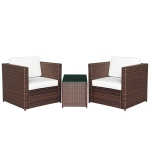 Outsunny Wicker Bistro Patio Set, 2 Porch Chairs & Glass Table, White