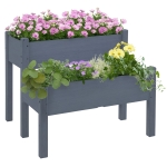 Outsunny 34"x34"x28" Raised Garden Bed 2-Tier Wooden Planter Box for Backyard, Patio to Grow Vegetables, Herbs and Flowers, Gray