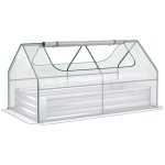 Outsunny 6 x 3 x 1ft Raised Garden Bed with Mini Greenhouse, Galvanized Raised Garden Bed with Cover for Herbs and Vegetables, Small Greenhouse for Patio Garden Balcony, Clear and Silver