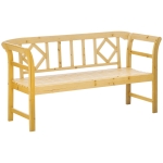 Outsunny Wooden Patio Bench, Outdoor Garden Bench with Backrest and Armrests, 3 Person Porch Bench with Rustic Country Diamond Pattern, Natural
