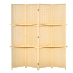 HOMCOM 4-Panel Folding Room Divider, 6 Ft Freestanding Bamboo Privacy Screen Panel with Storage Shelves for Bedroom or Office, Natural Wood Color