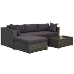 Outsunny 5-Piece Outdoor Sectional Furniture, Patio Sofa Set, PE Wicker Couch, Cushions, Pillows, Ottoman, Table, Charcoal