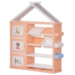 Qaba Kids Toy Storage Organizer with 4 Bins, Storage Cabinets, Bookshelf and 4-Layers Toy Collection Shelves, Orange