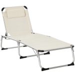 Outsunny Folding Lounge Chair Outdoor 5-Level Reclining Chaise Lounge Chair Outdoor Camping Tanning Chair with Aluminum Frame, Padding, and Headrest for Beach, Yard, Patio, Pool, White