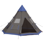 Outsunny 12Ft Camping Tent 6-7 Person 4 Season with 8 Mesh Windows, Outdoor Teepee Tent with Waterproof Material for Family and Friends Camping