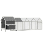 PawHut 162" Large Chicken Coop Wooden for 6-8 Chickens with Handles, Outdoor Chicken Cage Hen House with 2 Nesting Boxes, Water-resistant Roof, Removable Tray, Ramp, Storm Gray