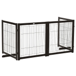 PawHut Wooden Dog Gate for Small & Medium Dogs 4 Panel w/ Support Feet Foldable Pet Fence for House Doorway Coffee