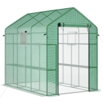 Outsunny 7' x 5' x 6' Walk-in Greenhouse for Outdoors with Mesh Door and Windows, 18 Shelf Hot House with Trellis, Plant Labels, UV Protective for Growing Flowers, Herbs, Vegetables, Saplings, Green