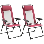 Outsunny Folding Patio Dining Chairs Set of 2, Outdoor Deck Chair with Adjustable Sling Back, Camping Chair with Removable Headrest for Garden, Backyard, Lawn, Red