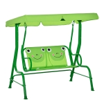 Outsunny Porch Swing for Kids with Adjustable Canopy to Block Sun at Angles, Kids Swing Chair with Seatbelts, Frog Pattern, Gift for Kids Ages 3-6, Green