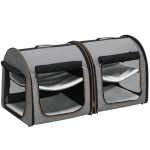 PawHut 39" Portable Soft-Sided Cat Carrier, Cat Kennel, Travel Dog Crate with Divider, Two Compartments, Soft Cushions & Storage Bag, Easy to Fold, Light Gray