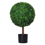 Outsunny 23.5" Artificial Boxwood Topiary Ball Tree, Fake Decorative Plant, Nursery Pot Included for Home, Balcony, Backyard and Garden