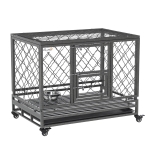 PawHut Heavy Duty Dog Crate, Metal Dog Cage Kennel with Lockable Wheels, Slide-Out Tray, Food Bowl and Double Doors, 36.5"