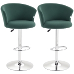 HOMCOM Adjustable Bar Stools Set of 2, Velvet Upholstered Counter Height Barstool with Swivel Seat, Wing Back, ‎Dark Green