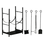 Outsunny Firewood Rack with Fireplace Tools, Indoor Outdoor Firewood Holder, Flat Bottom with 2 Tiers for Fireplace, Wood Stove, Hearth or Fire Pit, Black