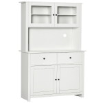 HOMCOM 63.5" Kitchen Buffet with Hutch, Pantry Storage Cabinet with 4 Shelves, Drawers, Framed Glass Doors, Open Microwave Countertop, Antique White