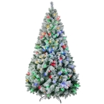HOMCOM 6' Artificial Snow Christmas Trees with Frosted Branches, Warm White or Colorful LED Lights, Steel Base