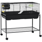 PawHut Two-Story Small Animal Cage Removable from Stand, Guinea Pig Cage with Shelf & Wheels, Pet Habitat for Hedgehog, Chinchilla, Ferret, 39" x 20.5" x 36.5", Black