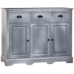HOMCOM Sideboard Buffet Kitchen Sideboard Cabinet with 3 Drawers 3 Door Cabinets Adjustable Shelf for Living Room Gray