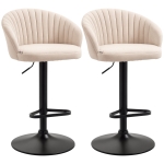 HOMCOM Modern Upholstered Adjustable Barstools with Swivel Seat, Linen Touch Fabric, Steel Frame, Footrest, ‎Beige